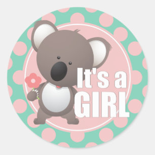 Cute Koala Beer Baby Girl Ronde Sticker