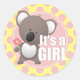 Cute Koala Beer Baby Girl Ronde Sticker