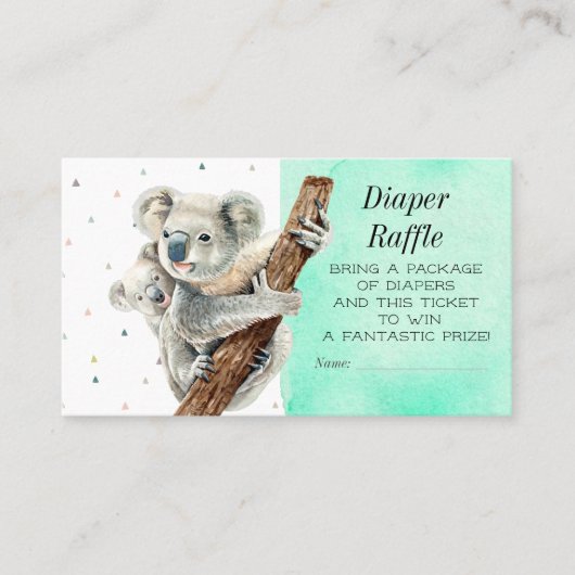Cute Koala Beer Diaper Raffle Baby shower Ticket (Voorkant)