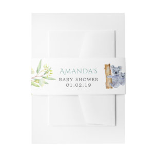Cute Koala Beer Eucalyptus Bladeren Baby Shower Uitnodigingen Wikkel