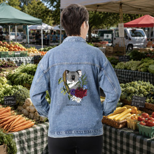 Cute Koala Beer Groene Australische Wilde Bloemen Denim Jacket