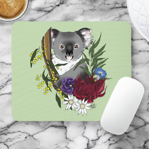 Cute Koala Beer Groene Australische Wilde Bloemen  Muismat