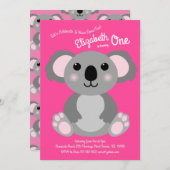 Cute Koala Beer Kinderen 1e Verjaardagsfeestje Roz Kaart (Voorkant / Achterkant)