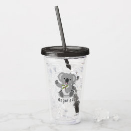 Cute koala beer met illustratie bladeren cartoon acryl drinkbeker