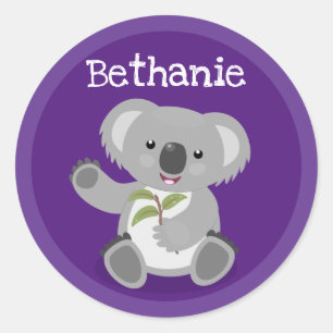 Cute koala beer met illustratie bladeren cartoon ronde sticker