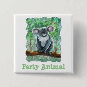 Cute Koala Beer Party Center Vierkante Button 5,1 Cm