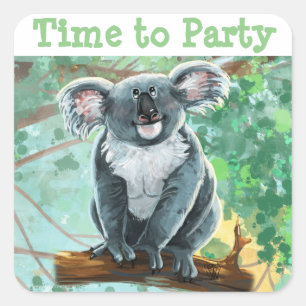Cute Koala Beer Party Center Vierkante Sticker