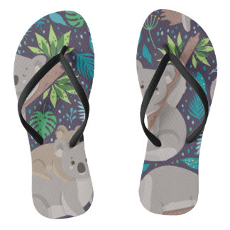 Cute Koala Beer Tropical Leaves Teenslippers