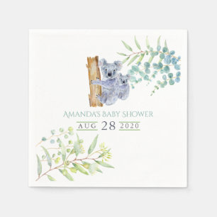 Cute Koala Beren Eucalyptus Leaves Baby shower Servet