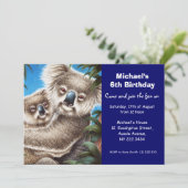 Cute Koala Birthday Party Invitation Kaart (Staand voorkant)