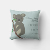 Cute Koala Blue Baby Boy Birth Stats Kussen (Voorkant)