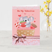 Cute Koala & Cupcake-Valentijn Kaart (Gele Bloem)
