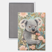 Cute Koala Elegant Pastel Floral Magneet (Voorkant / Achterkant)