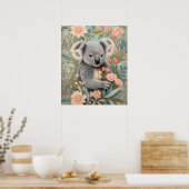 Cute Koala Elegant Pastel Floral Poster (Keuken)