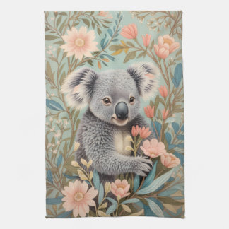 Cute Koala Elegant Pastel Floral Theedoek