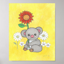 Cute Koala en bloemen dier kinderkamer poster