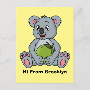 Cute koala en Coconut cartoon illustratie Briefkaart