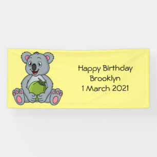 Cute koala en Coconut cartoon illustratie Spandoek