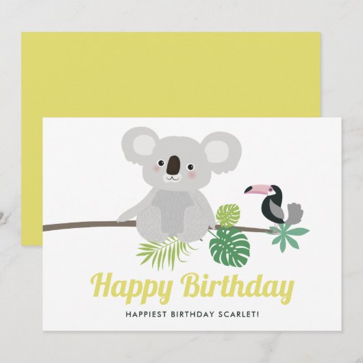 Cute Koala en Toucan Tropical Happy Birthday (Voorkant / Achterkant)
