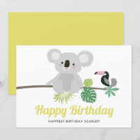 Cute Koala en Toucan Tropical Happy Birthday