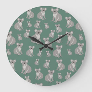 Cute Koala Eucalyptus Green Pattern Grote Klok