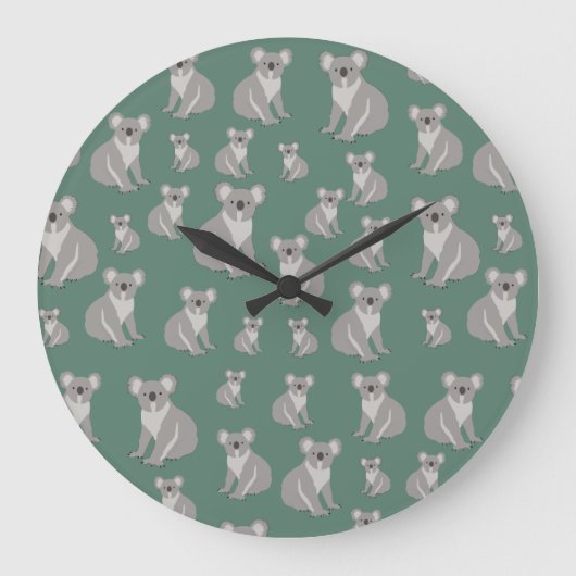 Cute Koala Eucalyptus Green Pattern   Grote Klok (Voorkant)