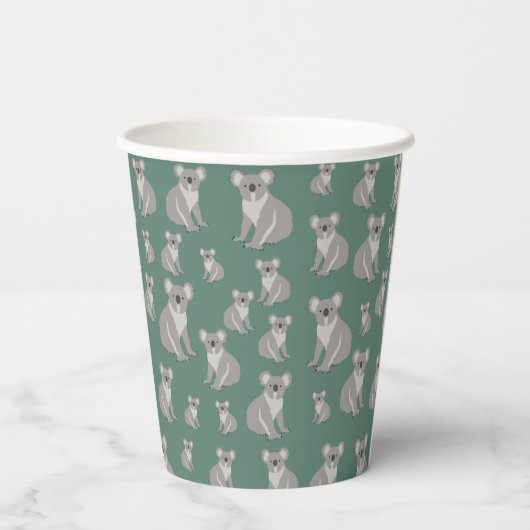 Cute Koala Eucalyptus Green Pattern Papieren Bekers (Achterkant)