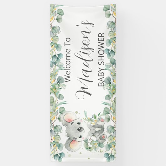 Cute Koala Eucalyptus Greenery Welcome Backdrop  Spandoek (Verticaal)