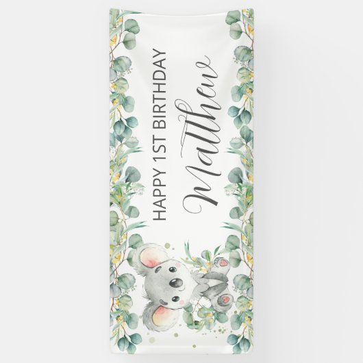 Cute Koala Eucalyptus Greenery Welcome Backdrop Spandoek (Verticaal)