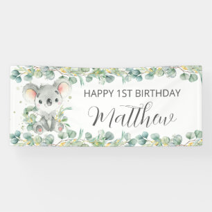 Cute Koala Eucalyptus Groenelementen Welkom Achter Spandoek