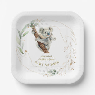Cute Koala Greenery Gold Girl Baby shower Papieren Bordje