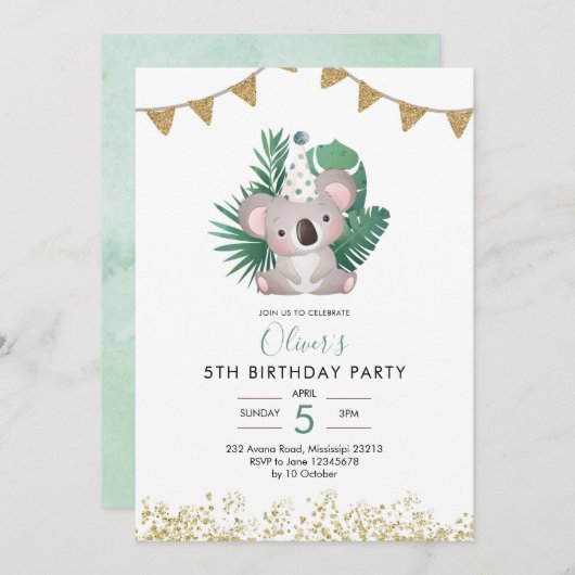 Cute Koala Greenery Kind Birthday Kaart (Voorkant / Achterkant)