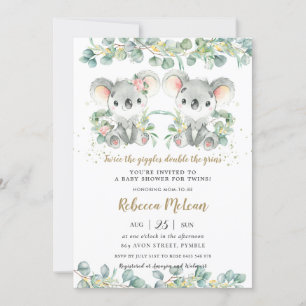 Cute Koala Greenery Twins Boy Girl Baby shower  Kaart
