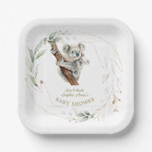 Cute Koala Groene Gold Meisje Baby Shower Papieren Bordje