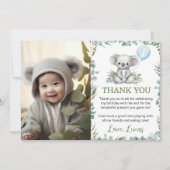 Cute Koala Groene Verjaardagsfeestje Foto Bedankkaart (Voorkant)