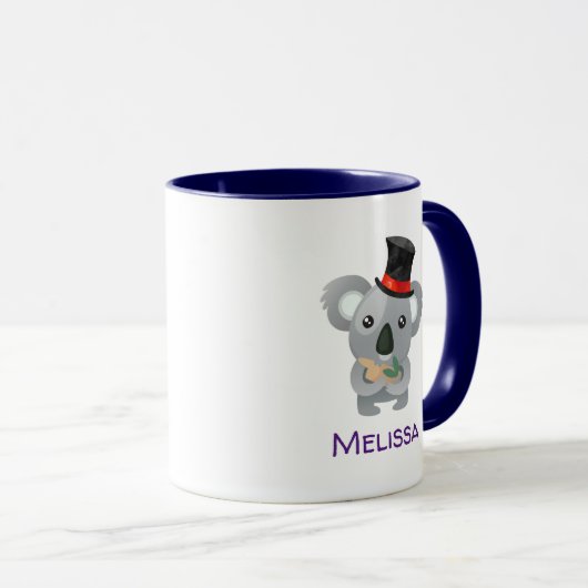 Cute Koala in een Black Top Hat Custom Mok (Voorkant rechts)