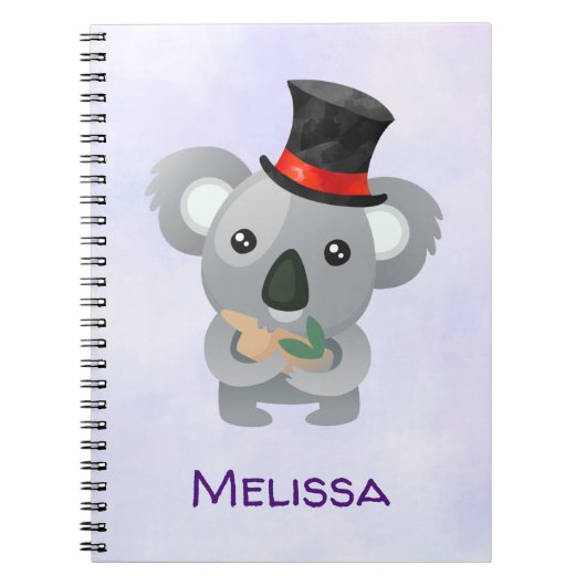 Cute Koala in een Black Top Hat Custom Notitieboek (Voorkant)