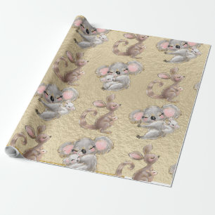 Cute Koala, Kangaroo, Gold Foil Wrapping Paper Cadeaupapier
