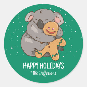 Cute Koala Kerstmis Dierlijke Snowy Winter Holiday Ronde Sticker