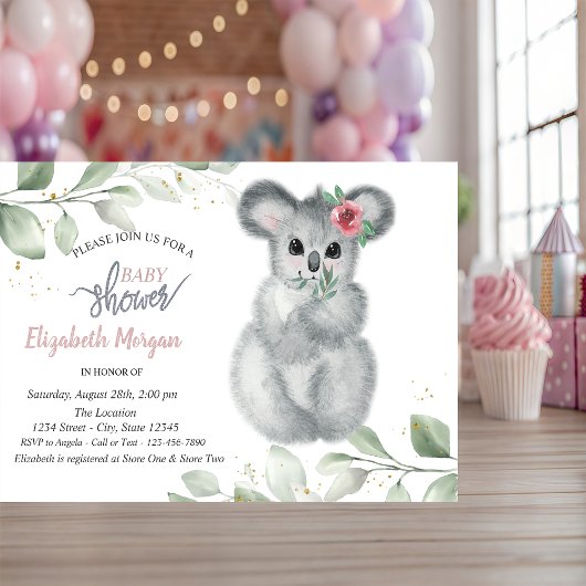 Cute Koala Leaves Baby shower Kaart