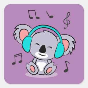 Cute koala Luisteren naar muziek Vierkante Sticker