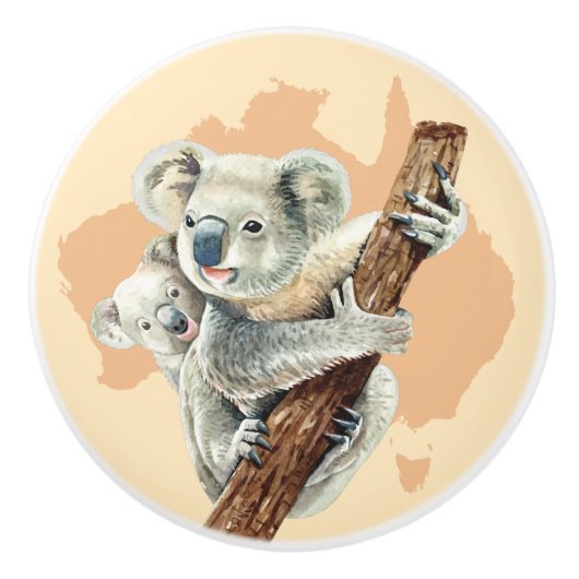 Cute Koala Mam en Baby Keramische Knop (Voorkant)