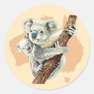 Cute Koala Mam en Baby Ronde Sticker