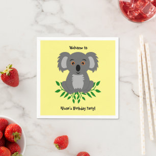 Cute koala met eucalyptuskinderen, geboorteluiers servet