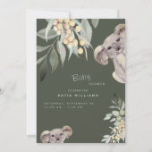 Cute Koala Oear Baby shower Olive Invitation (Devant)