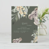 Cute Koala Oear Baby shower Olive Invitation (Debout devant)