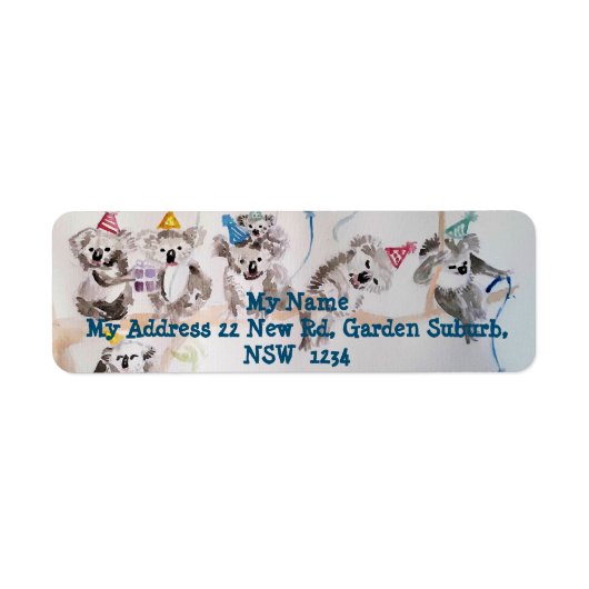 Cute Koala Party Waterverf Return Address Labels (Voorkant)