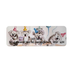 Cute Koala Party Waterverf Return Address Labels