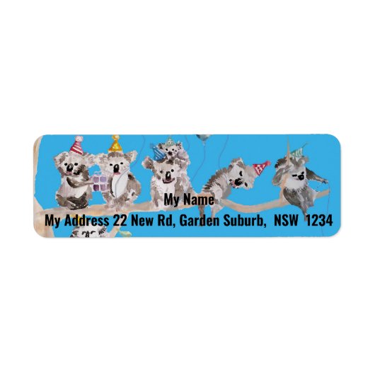 Cute Koala Party Waterverf Return Address Labels (Voorkant)