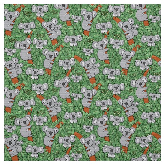 Cute Koala Pattern Green Stof (Swatch)